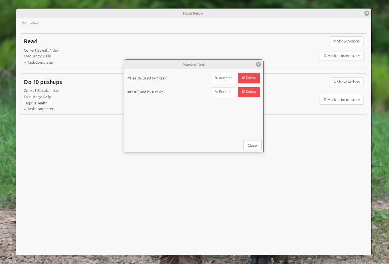 Tag management screen with a light desktop theme active.